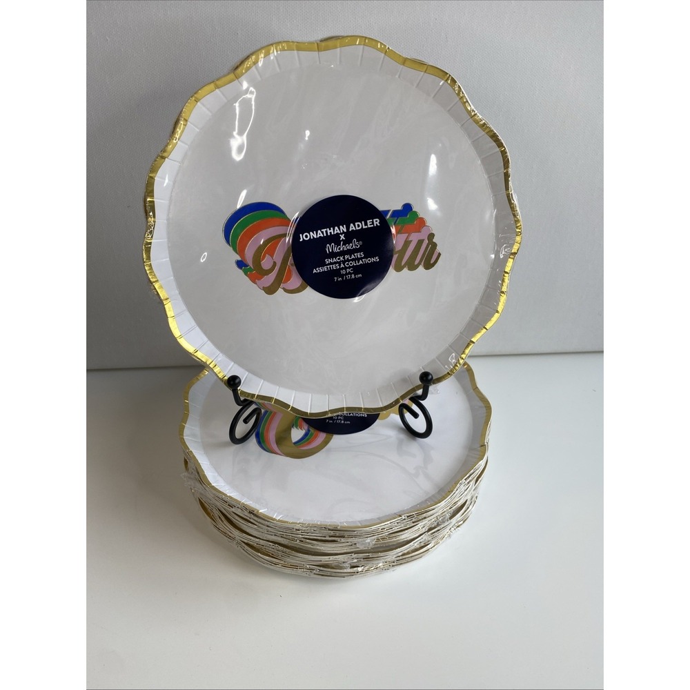 Jonathan Adler x Michaels Snack Size 7" Paper Plates Set Of 5 "Ciao & Bonjour"